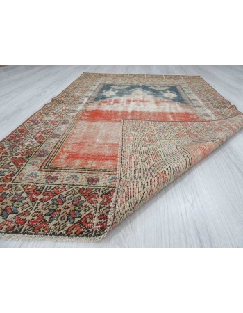 Vintage distressed Turkish prayer rug