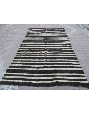 Black / White Striped Vİntage Turkish Kilim Rug