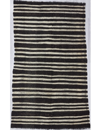 Black / White Striped Vİntage Turkish Kilim Rug