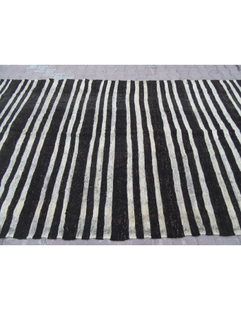 Black / White Striped Vİntage Turkish Kilim Rug