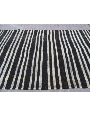 Black / White Striped Vİntage Turkish Kilim Rug