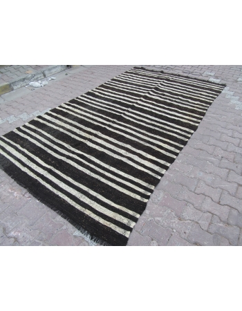 Black / White Striped Vİntage Turkish Kilim Rug