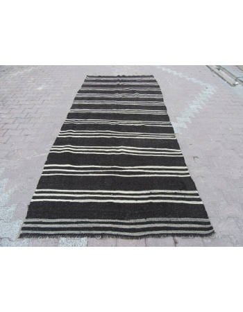 Striped Vintage Turkish Goat Hair Kilim Rug