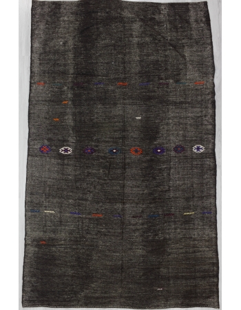 Embroidered Vintage Black Kelim Rug