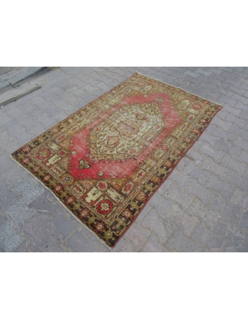 Distressed Vintage Turkish Anatolian Carpet