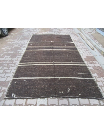 Striped Large Brown Goat Hair Kilim Rug