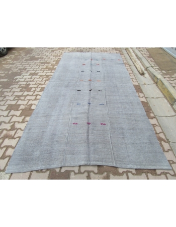 Overdyed Gray Vintage Hemp Kilim Rug