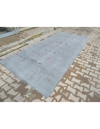 Overdyed Gray Vintage Hemp Kilim Rug