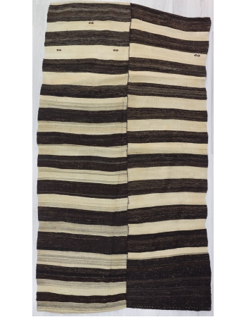 Black / Cream Striped Vİntage Turkish Kilim Rug