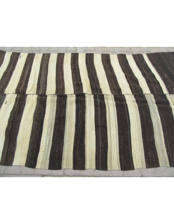 Black / Cream Striped Vİntage Turkish Kilim Rug