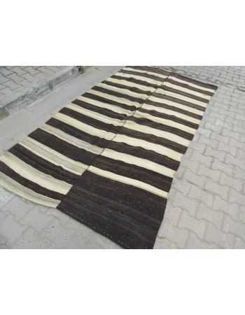 Black / Cream Striped Vİntage Turkish Kilim Rug