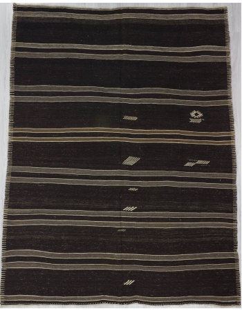 Gray / Black Striped Vintage Turkish Kilim Rug