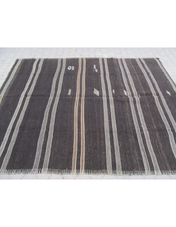 Gray / Black Striped Vintage Turkish Kilim Rug