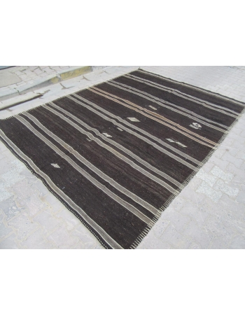 Gray / Black Striped Vintage Turkish Kilim Rug