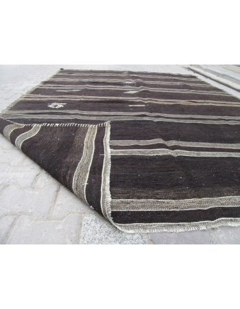 Gray / Black Striped Vintage Turkish Kilim Rug