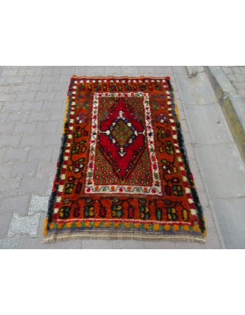 Vintage Colorful Piled Turkish Konya Rug