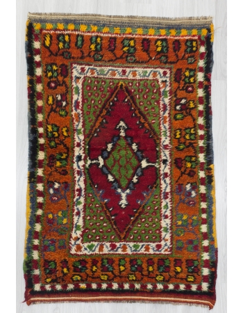 Vintage Colorful Piled Turkish Konya Rug