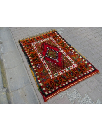 Vintage Colorful Piled Turkish Konya Rug