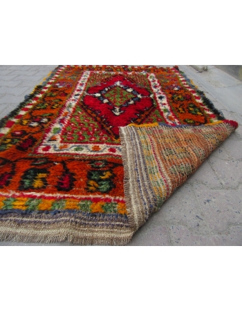 Vintage Colorful Piled Turkish Konya Rug