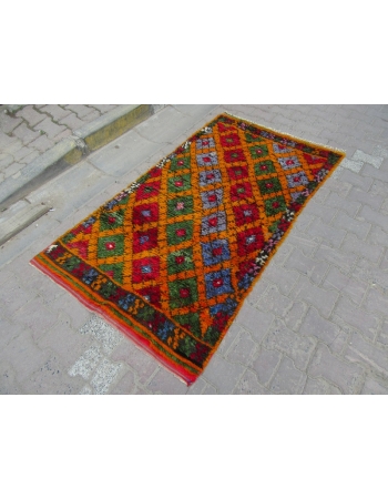 Colorful Vintage Turkish Tulu Rug