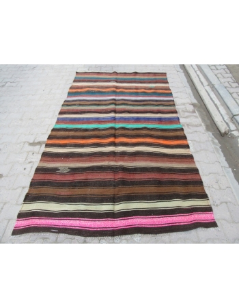 Colorful Striped Vintage Unique Turkish Kilim Rug