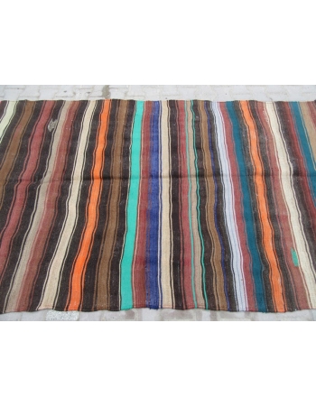 Colorful Striped Vintage Unique Turkish Kilim Rug