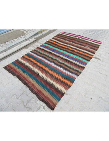 Colorful Striped Vintage Unique Turkish Kilim Rug