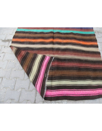 Colorful Striped Vintage Unique Turkish Kilim Rug