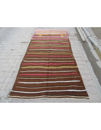 Pink / Yellow / Brown Striped Vintage Kilim Rug