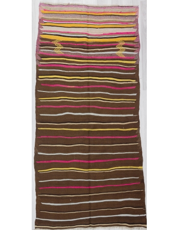 Pink / Yellow / Brown Striped Vintage Kilim Rug