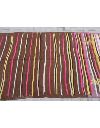 Pink / Yellow / Brown Striped Vintage Kilim Rug