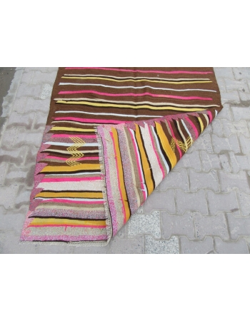 Pink / Yellow / Brown Striped Vintage Kilim Rug