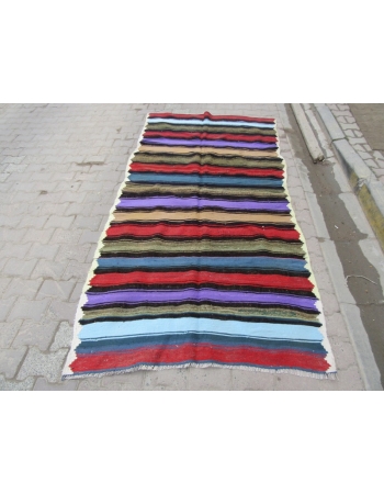 Colorful Striped Vintage Turkish Kilim Rug