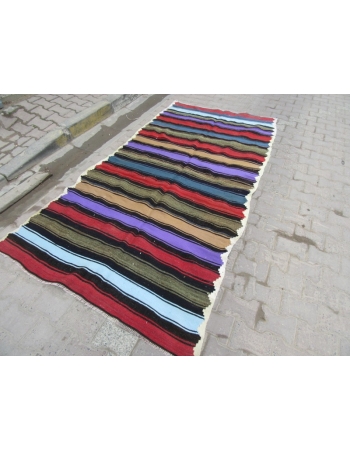 Colorful Striped Vintage Turkish Kilim Rug