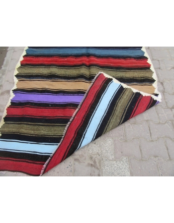 Colorful Striped Vintage Turkish Kilim Rug