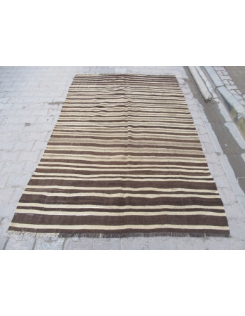 Ivory / Brown Striped Vintage Kilim Rug