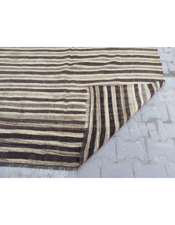 Ivory / Brown Striped Vintage Kilim Rug