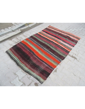 Unique Vintage Striped Kelim Rug