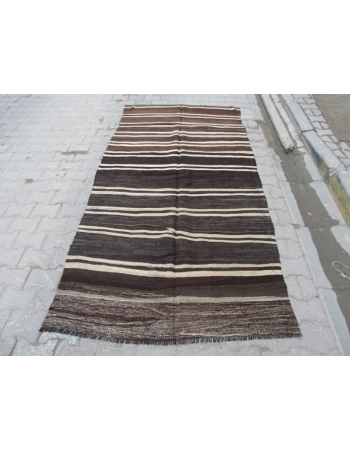 Natural Striped Vintage Turkish Kilim Rug