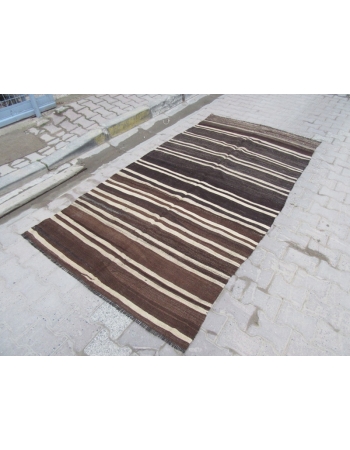 Natural Striped Vintage Turkish Kilim Rug