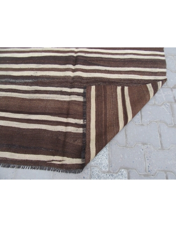 Natural Striped Vintage Turkish Kilim Rug