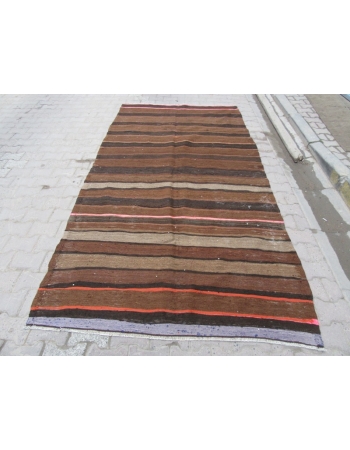 Striped Unique Vintage Turkish Kelim Rug