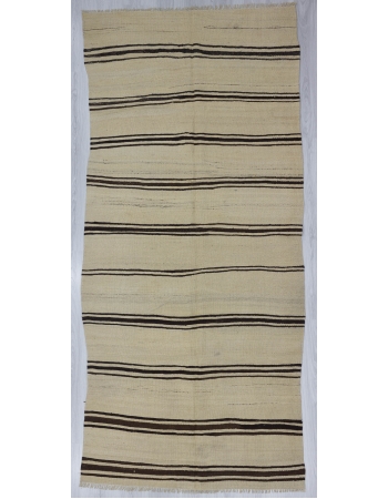 Vintage Natural Striped Turkish Wool Kilim Rug