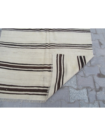 Vintage Natural Striped Turkish Wool Kilim Rug