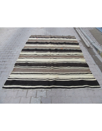 Black / Gray /White Striped Kilim Rug