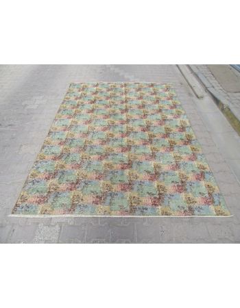 Vintage Green / Yellow / Rust Turkish Art Deco Rug