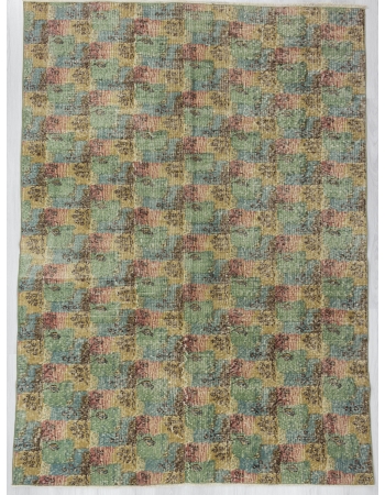 Vintage Green / Yellow / Rust Turkish Art Deco Rug