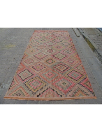 Embroidered Vintage Turkish Kilim Rug