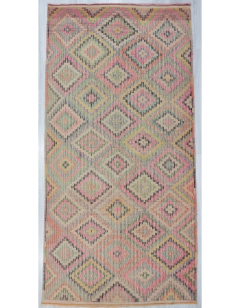 Embroidered Vintage Turkish Kilim Rug