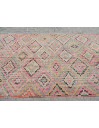 Embroidered Vintage Turkish Kilim Rug